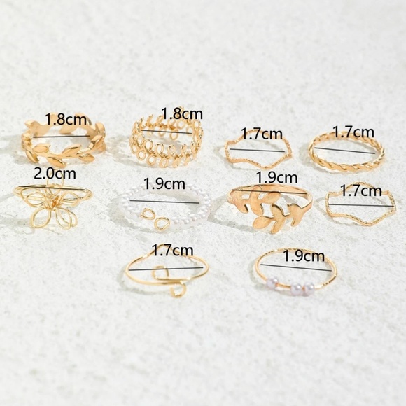 10 Rings Bundle Set Fashion Jewelry Gold Tone Faux Pearls - Picture 3 of 3